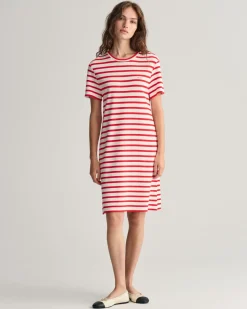 Gant Naisten Mekko, STRIPED SS T-SHIRT DRESS Raidallinen Punainen