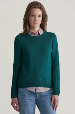 Gant Naisten Neule, CLASSIC COTTON C-NECK Tummanvihreä