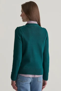 Gant Naisten Neule, CLASSIC COTTON C-NECK Tummanvihreä