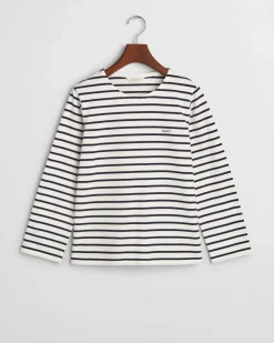 Gant naisten paita, REG BRETON C-NECK T-SHIRT Raidallinen Valkoinen