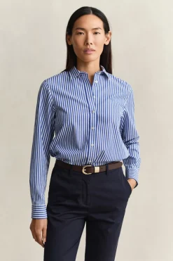 Gant naisten paitapusero Reg Poplin Stripe Shirt, raidallinen sininen