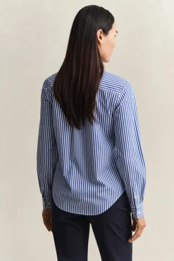 Gant naisten paitapusero Reg Poplin Stripe Shirt, raidallinen sininen
