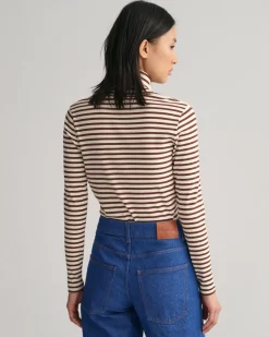Gant Naisten PooloPaita, SLIM STRIPED RIBBED TURTLENECK Raidallinen Ruskea