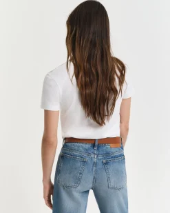 Gant naisten t-paita, REG SHIELD SS V-NECK T-SHIRT Valkoinen