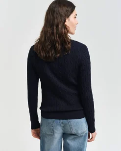 Gant neule, STRETCH COTTON CABLE V-NECK Tummansininen