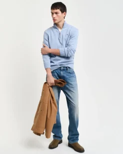 Gant neule, CASUAL COTTON HALF ZIP Vaaleansininen