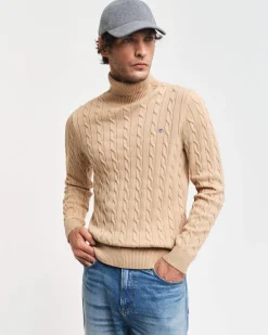 Gant neule, COTTON CABLE TURTLE NECK Beige