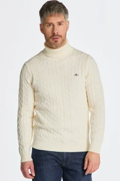 Gant neule, COTTON CABLE TURTLE NECK Valkoinen