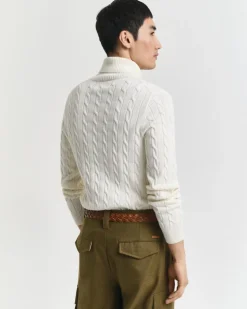 Gant neule, COTTON CABLE TURTLE NECK Luonnonvalkoinen
