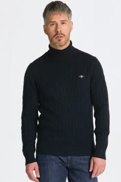 Gant neule, COTTON CABLE TURTLE NECK Tummansininen