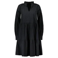 Gauhar Naisten Pitkähihainen Mekko, LONG SLEEVE RUFFLED DRESS Musta