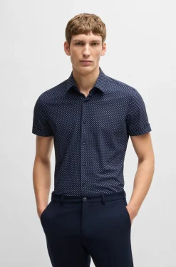 Hugo Boss miesten kauluspaita, P-HANK SS PERFORMANCE SHIRT Sininen Kuosi