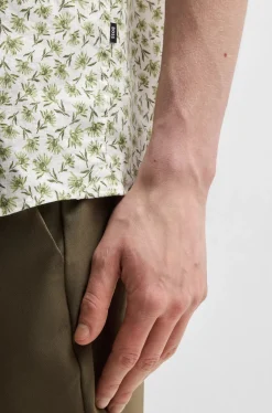 Hugo Boss miesten lyhythihainen kauluspaita,ROAN STRECH COTTON LINEN Vihreä Kuosi