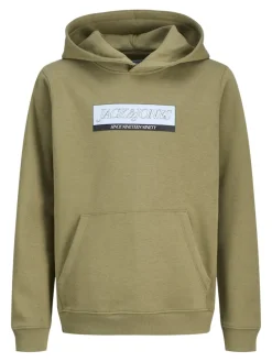 Jack and Jones junior huppari, JORINWOOD BLOCK BRANDING Tummanvihreä