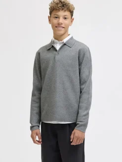Jack and Jones Junior lasten neulepusero JPRBLABRADFORT KNIT POLO LN JNR, harmaa