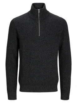 Jack and Jones junior neulepusero, JPRCCLAMBSWOOL KNIT HALF ZIP Musta