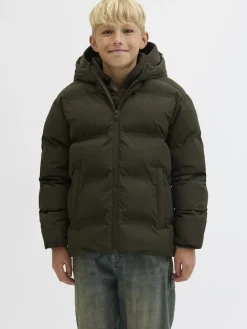 Jack and jones junior toppatakki, JJESOHO PUFFER HOOD JNR Tummanvihreä