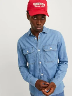 Jack and Jones miesten farkkupaita, JJETRAVIS SHIRT LS Light Blue Denim