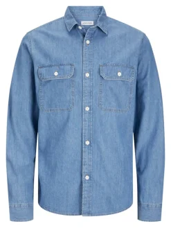 Jack and Jones miesten farkkupaita, JJETRAVIS SHIRT LS Light Blue Denim