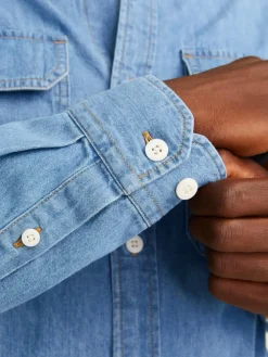 Jack and Jones miesten farkkupaita, JJETRAVIS SHIRT LS Light Blue Denim