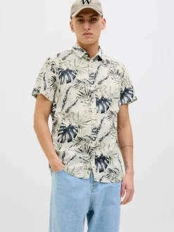 Jack and Jones miesten lyhythihainen kauluspaita, JJHAWAII AOP SHIRT SS Cloud Dancer