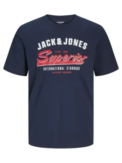 Jack and Jones miesten t-paita, JJELOGO TEE SS O-NECK 2 COL SS25 SN Sky Captain