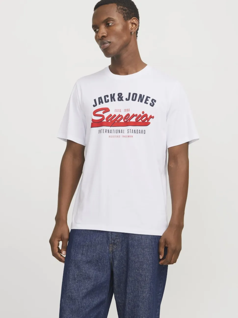 Jack and Jones miesten t-paita, JJELOGO TEE SS O-NECK 2 COL SS25 SN White
