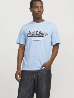 Jack and Jones miesten t-paita, JJELOGO TEE SS O-NECK 2 COL SS25 SN Chambray Blue