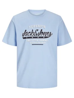 Jack and Jones miesten t-paita, JJELOGO TEE SS O-NECK 2 COL SS25 SN Chambray Blue