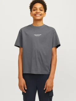 JACK&JONES JUNIOR lasten t-paita, JORVESTERBRO TEE SS CREW NECK Tummanharmaa
