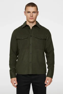 J.Lindeberg Miesten Paitatakki, FLAT WOOL OVERSHIRT Armeijanvihreä