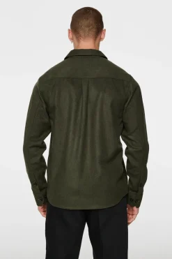 J.Lindeberg Miesten Paitatakki, FLAT WOOL OVERSHIRT Armeijanvihreä