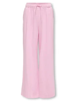 Kids Only lasten housut, KOGSIESTA PULL-UP LINEN BLEND PANT Vaaleanpunainen
