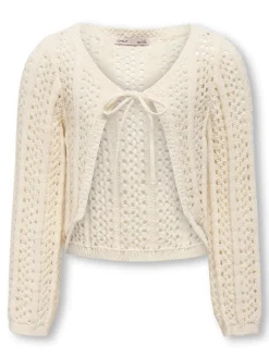 Kids Only lasten neule, KOGMARINA LIFE LS CROP V-NECK TIE KNT Luonnonvalkoinen