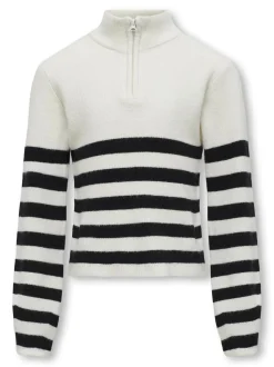 Kids Only Lasten Neulepusero, KOGFRANCA HALF ZIP LS STRIPE KNIT Mustavalkoinen