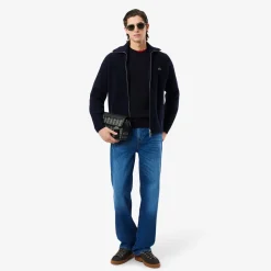 Lacoste miesten neulepusero K MONOCHROME CARDED WOOL NECK SWEATER, tummansininen