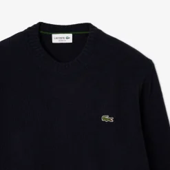 Lacoste miesten neulepusero K MONOCHROME CARDED WOOL NECK SWEATER, tummansininen