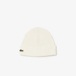 Lacoste miesten pipo, LACOSTE SOFT WOOL RIBBED BEANIE Luonnonvalkoinen
