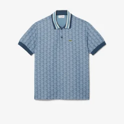 Lacoste Miesten Poolopaita, CLASSIC FIT CONTRAST COLLAR MONOGRAM Sininen Kuosi