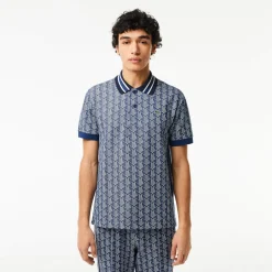 Lacoste Miesten Poolopaita, CLASSIC FIT CONTRAST COLLAR MONOGRAM Sininen Kuosi