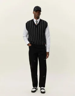 Les Deux miesten liivi, GASTON JACQUARD PINSTRIPE VEST Musta