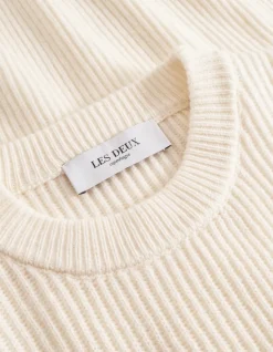 Les Deux miesten neulepusero Eddie Wool Rib Crewneck Knit, valkoinen