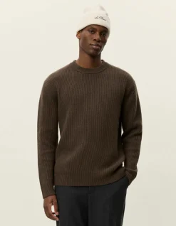 Les Deux miesten neulepusero Eddie Wool Rib Crewneck Knit, keskiruskea