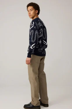 Makia miesten neulepusero Beam Knit, tummansininen