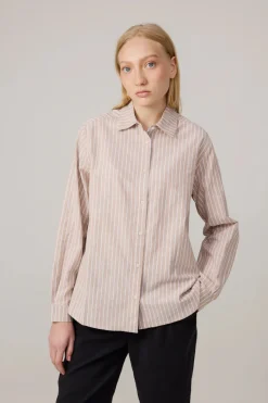 Makia naisten paitapusero Urpu Shirt, raidallinen beige