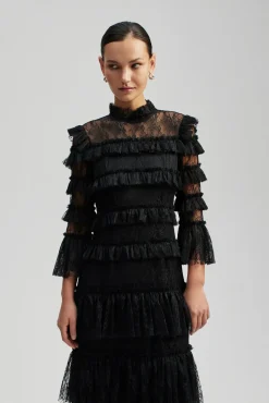 Malina naisten mekko, CARMINE LONG SLEEVE LACE MAXI DRESS Musta