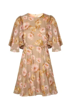 Malina naisten mekko, IDA SILK BLEND FRILL SLEEVE MINI DRESS Monivärinen Kuosi