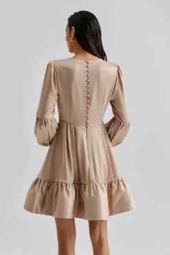 Malina naisten mekko, JASMINE RUFFLED MINI DRESS Beige