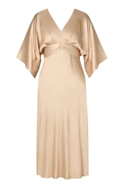 Malina naisten mekko, JUNO V-NECK SATIN MIDI DRESS Beige