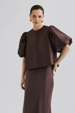 Malina naisten pusero, CLEO POUF SLEEVE BLOUSE Tummanruskea